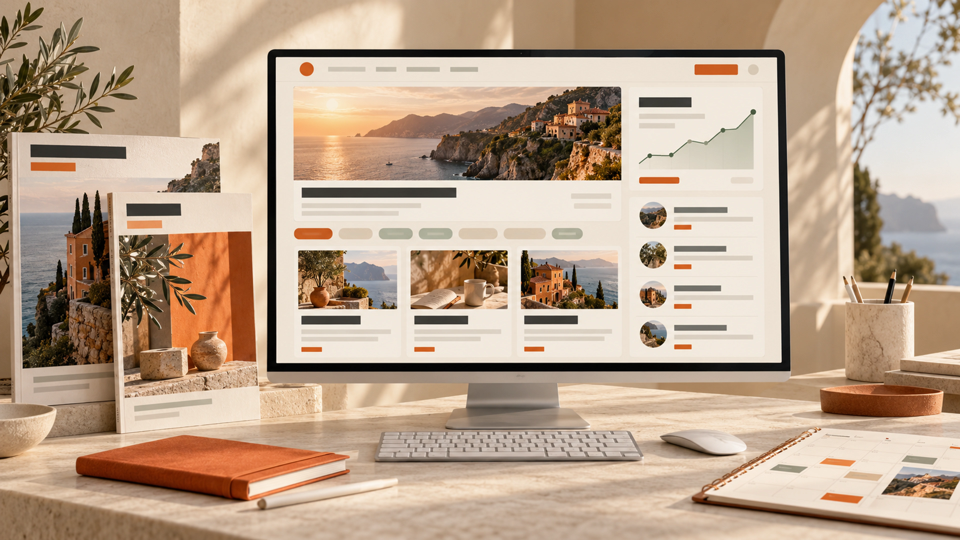 A content hub with articles, guides, an editorial calendar and search performance