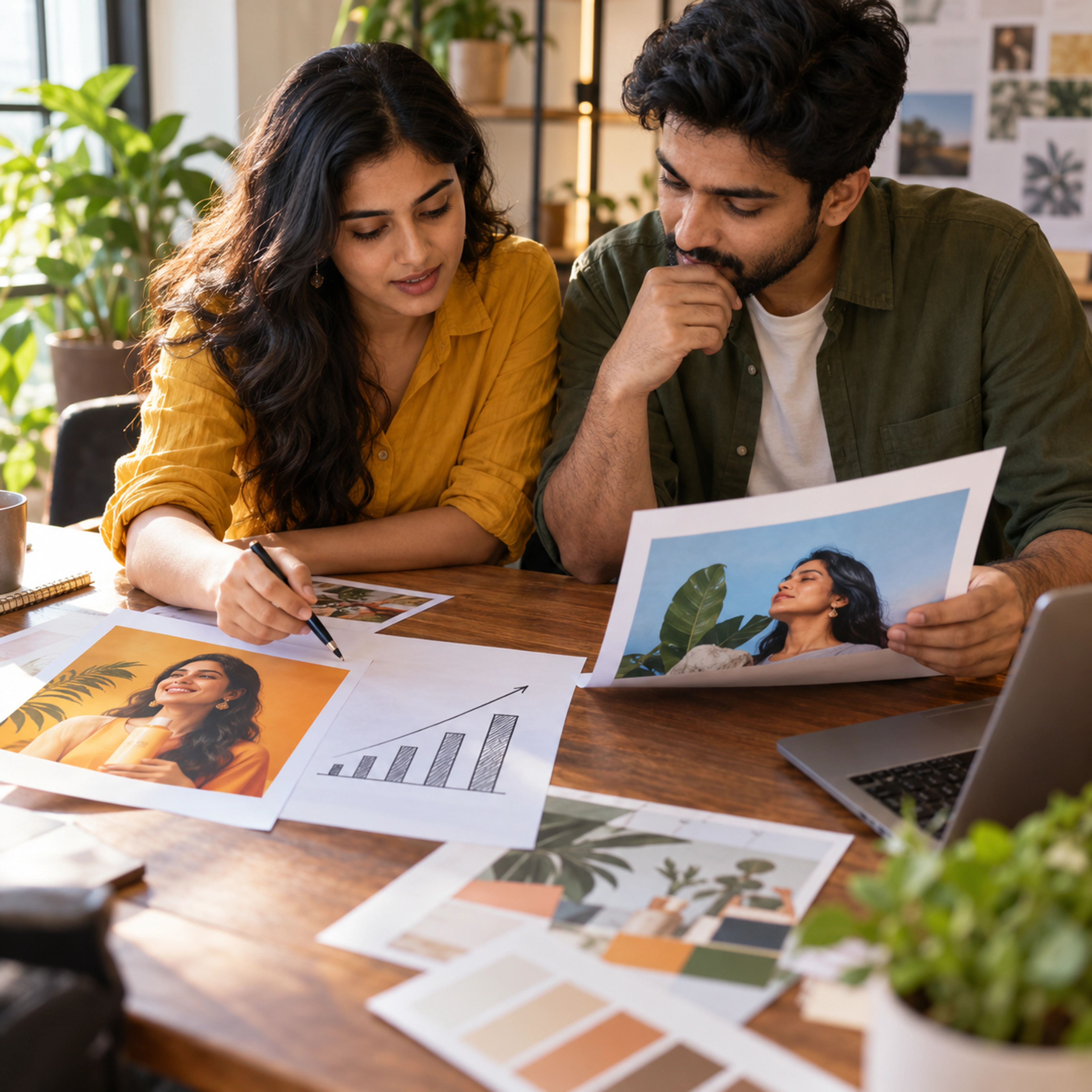 Marketers comparing ad creatives and optimizing a campaign