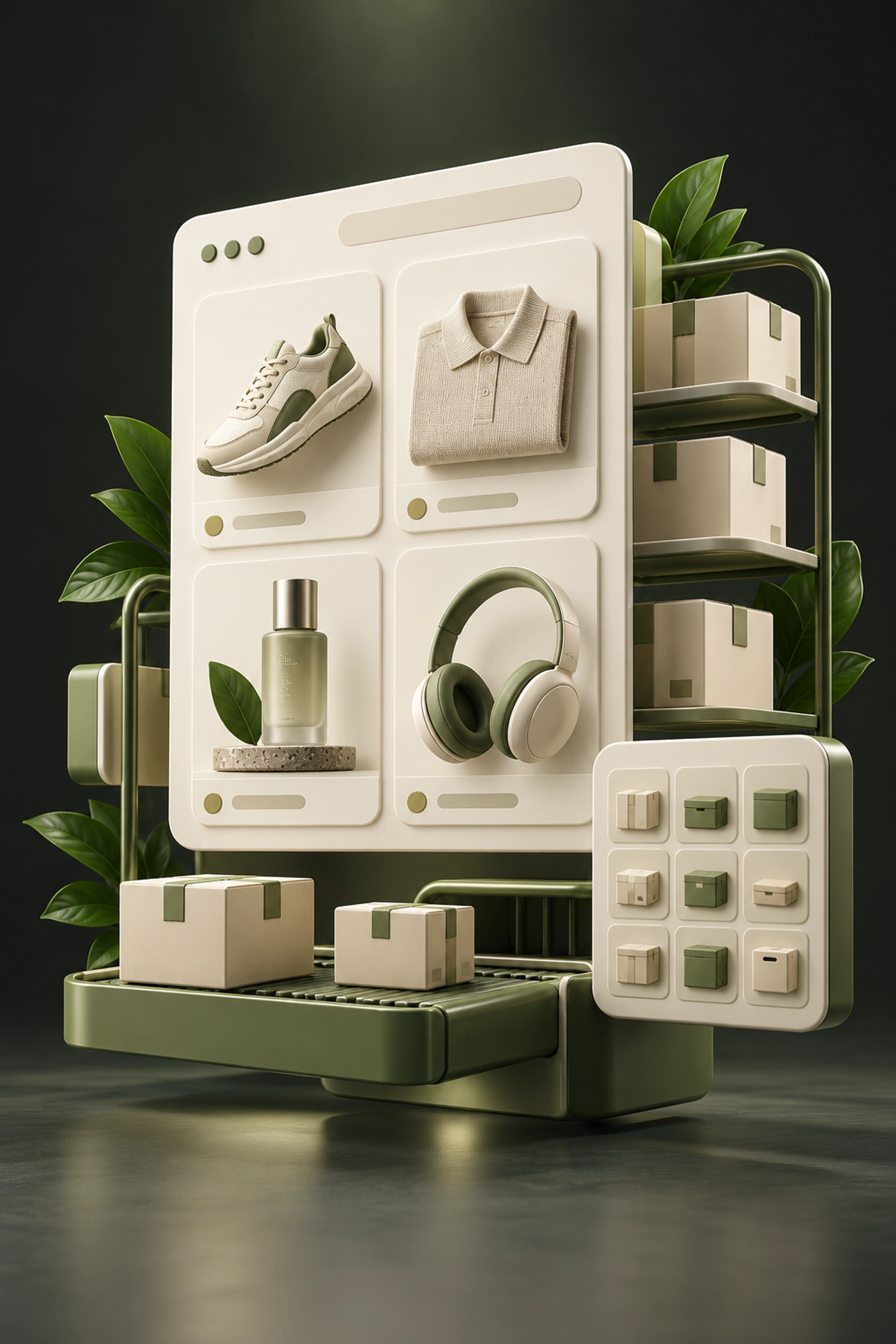 Product catalogue with clothing, footwear and electronics connected to inventory and delivery
