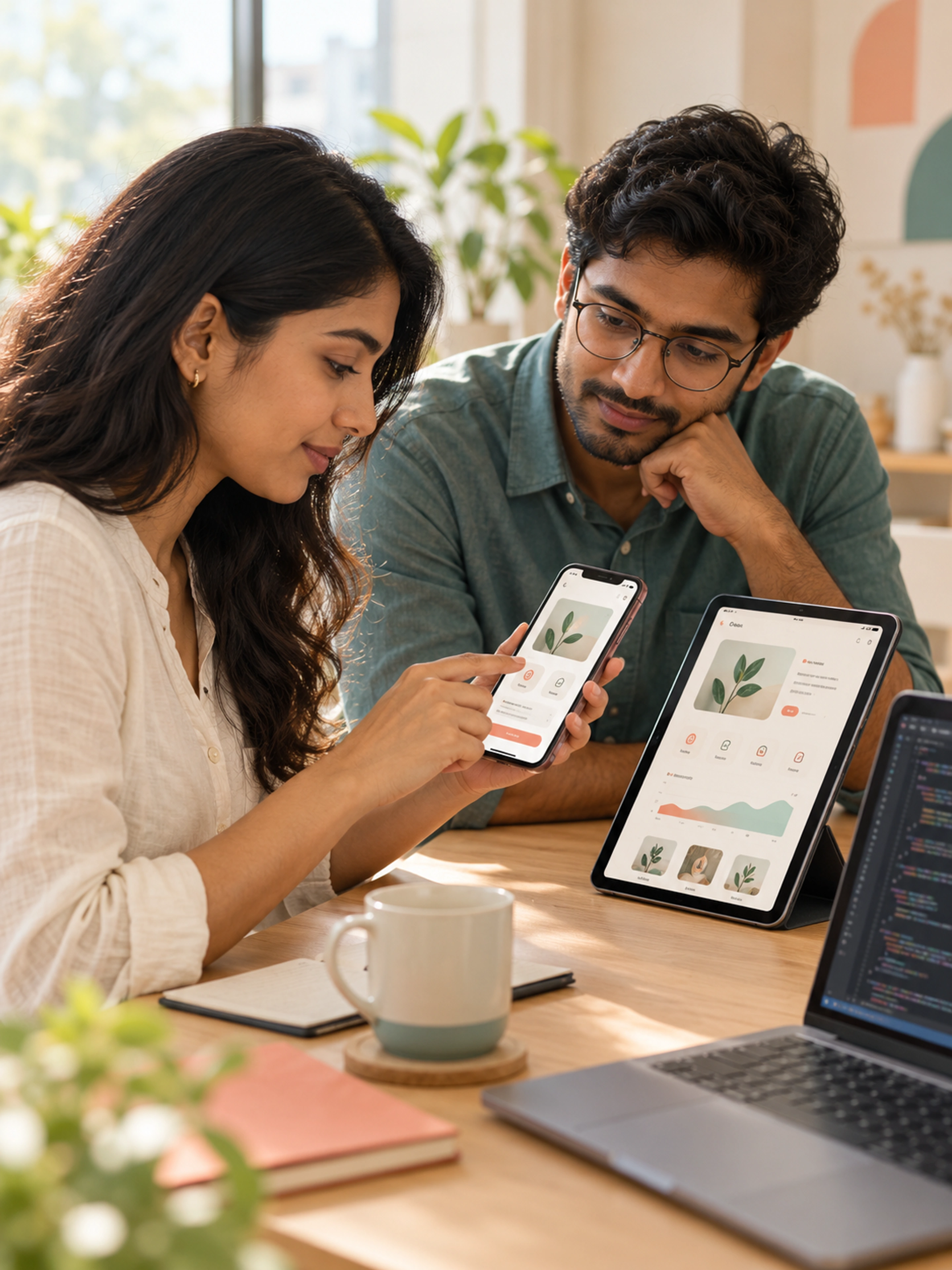 Mobile engineers testing an app on real devices
