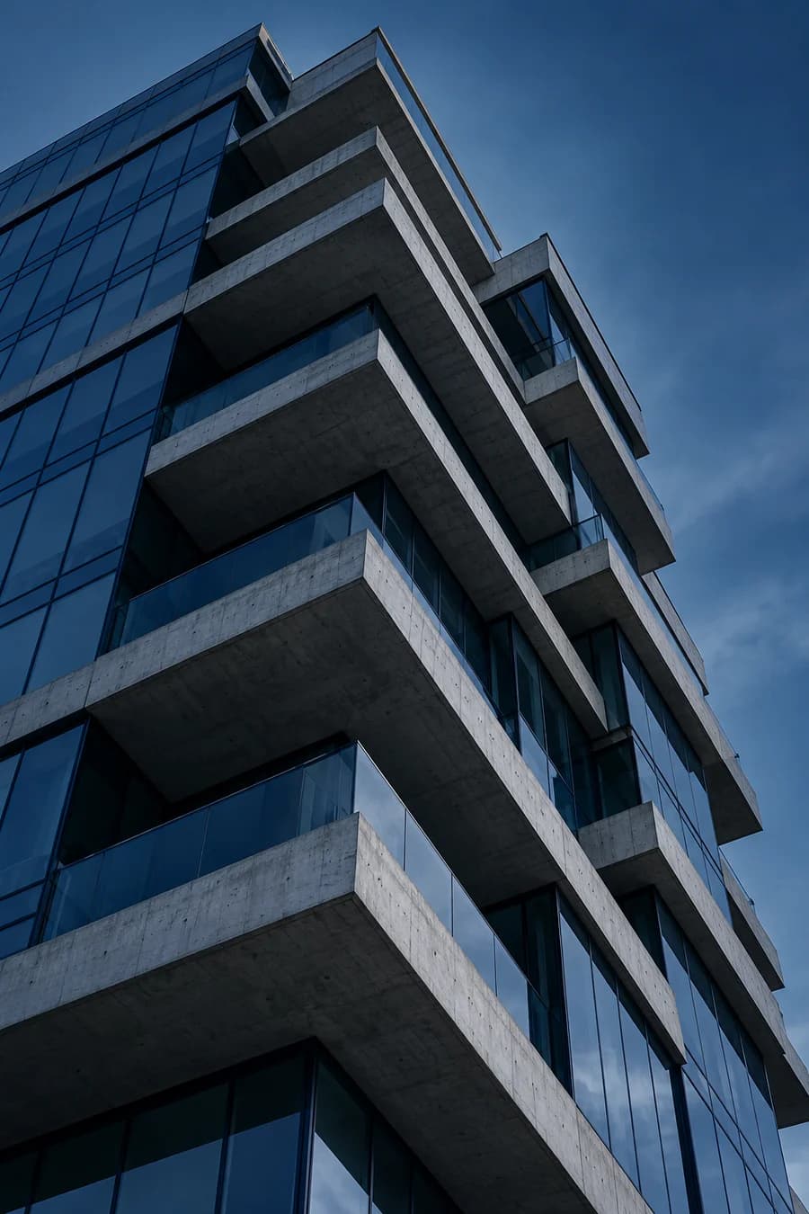 A modern office tower viewed from below
