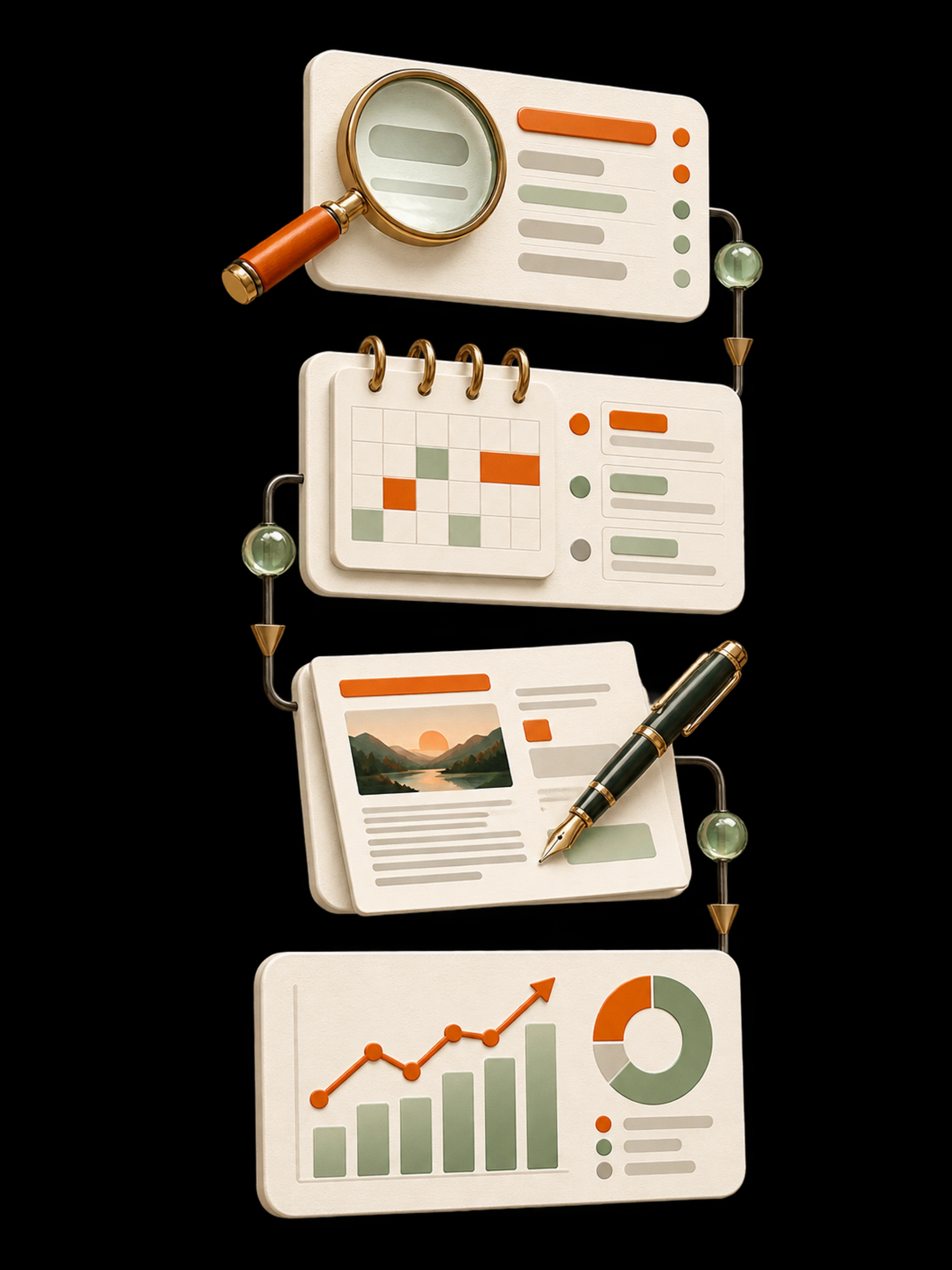 A connected content workflow from research and planning to writing and performance tracking