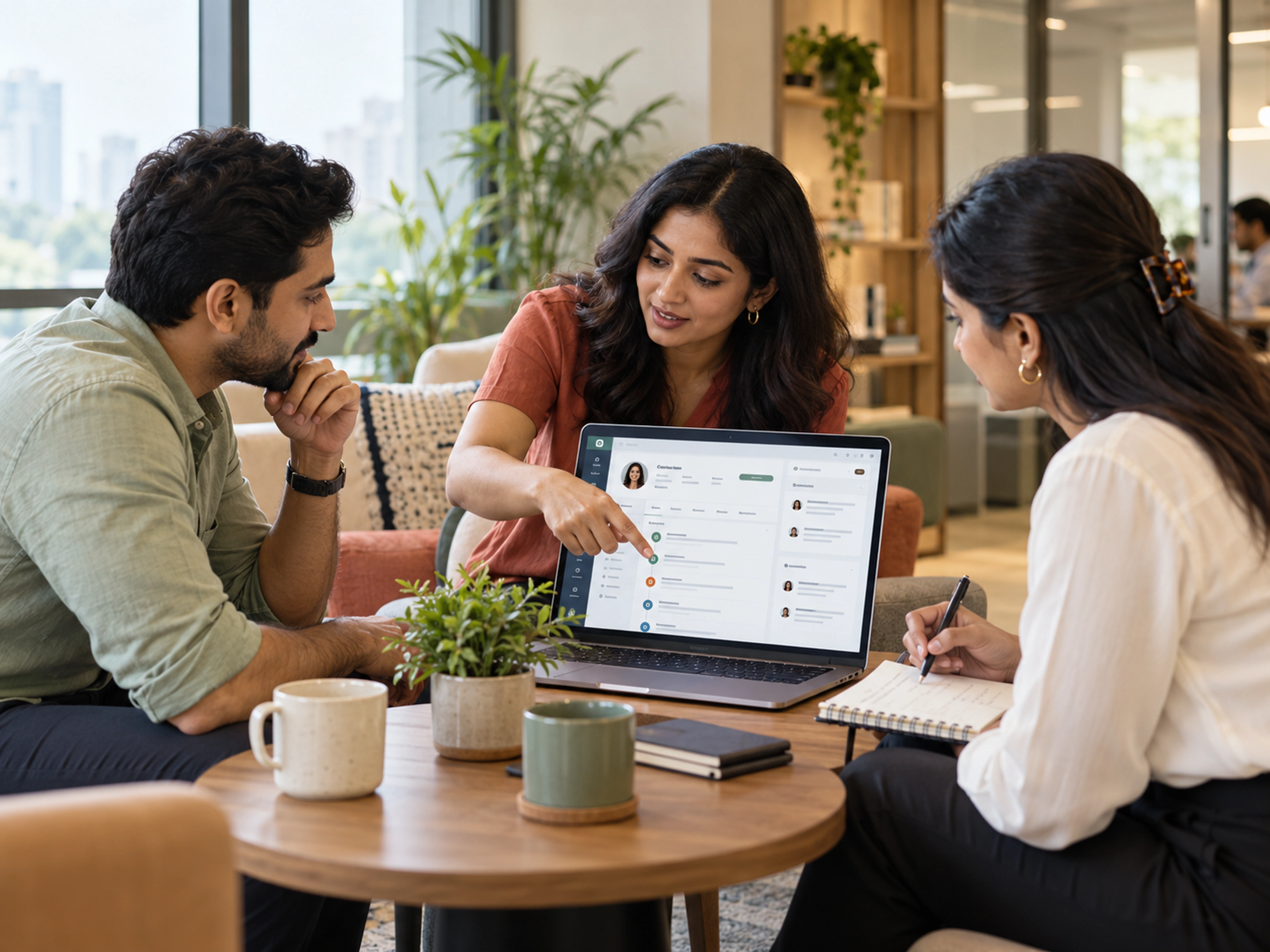 Sales and support colleagues collaborating around a shared customer record