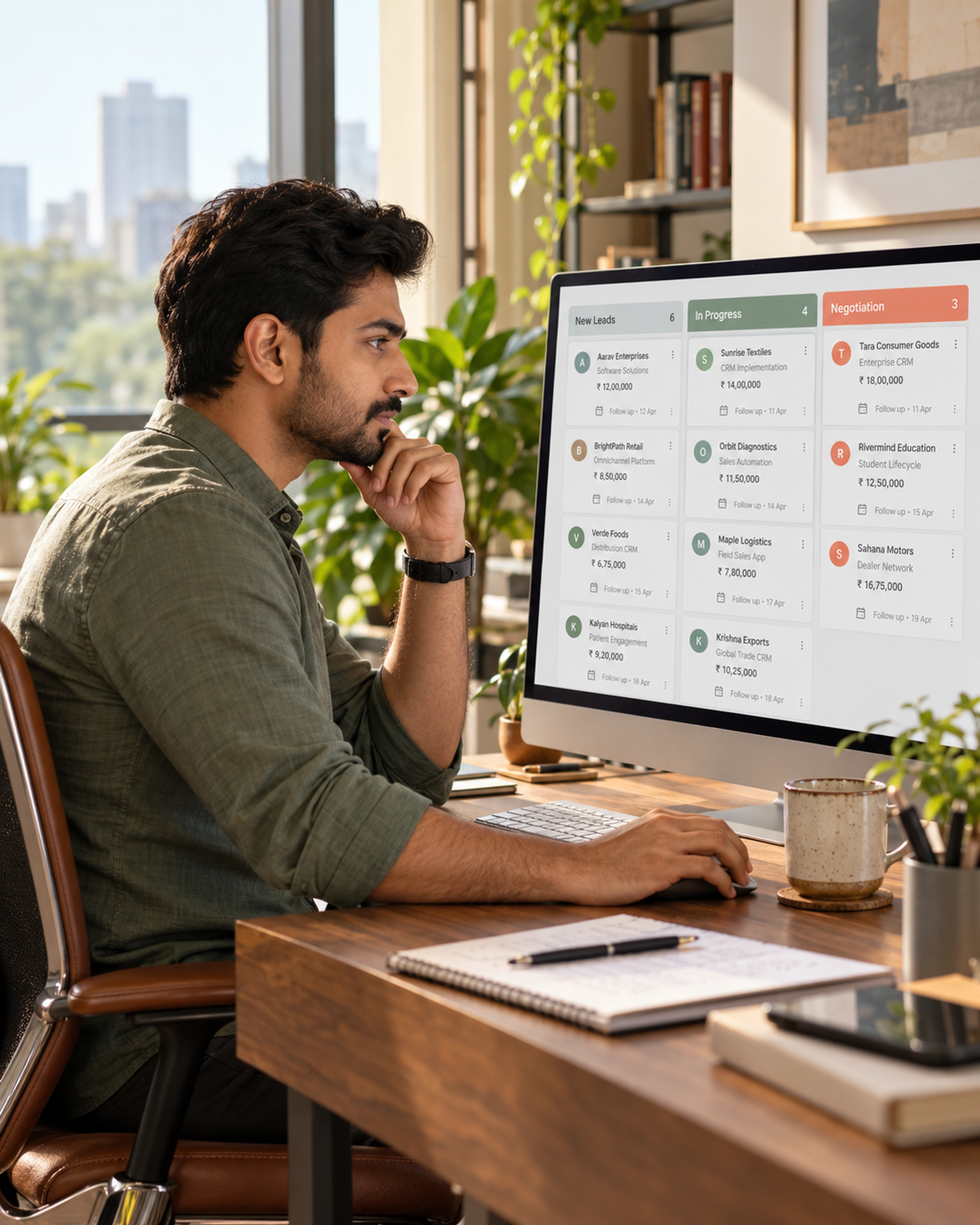 Business development professional managing customer deals in a CRM sales pipeline