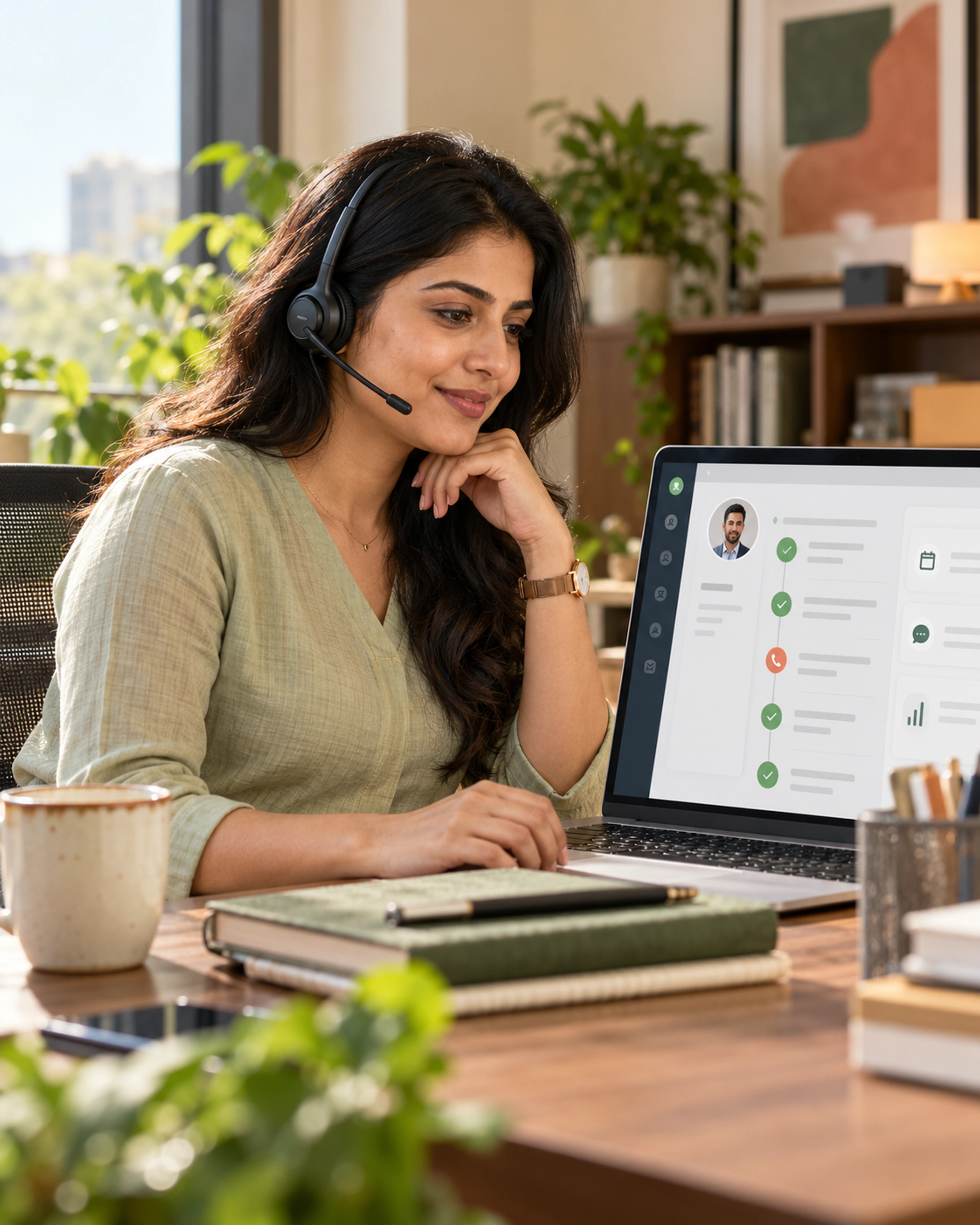 Customer success specialist using service history to support a client