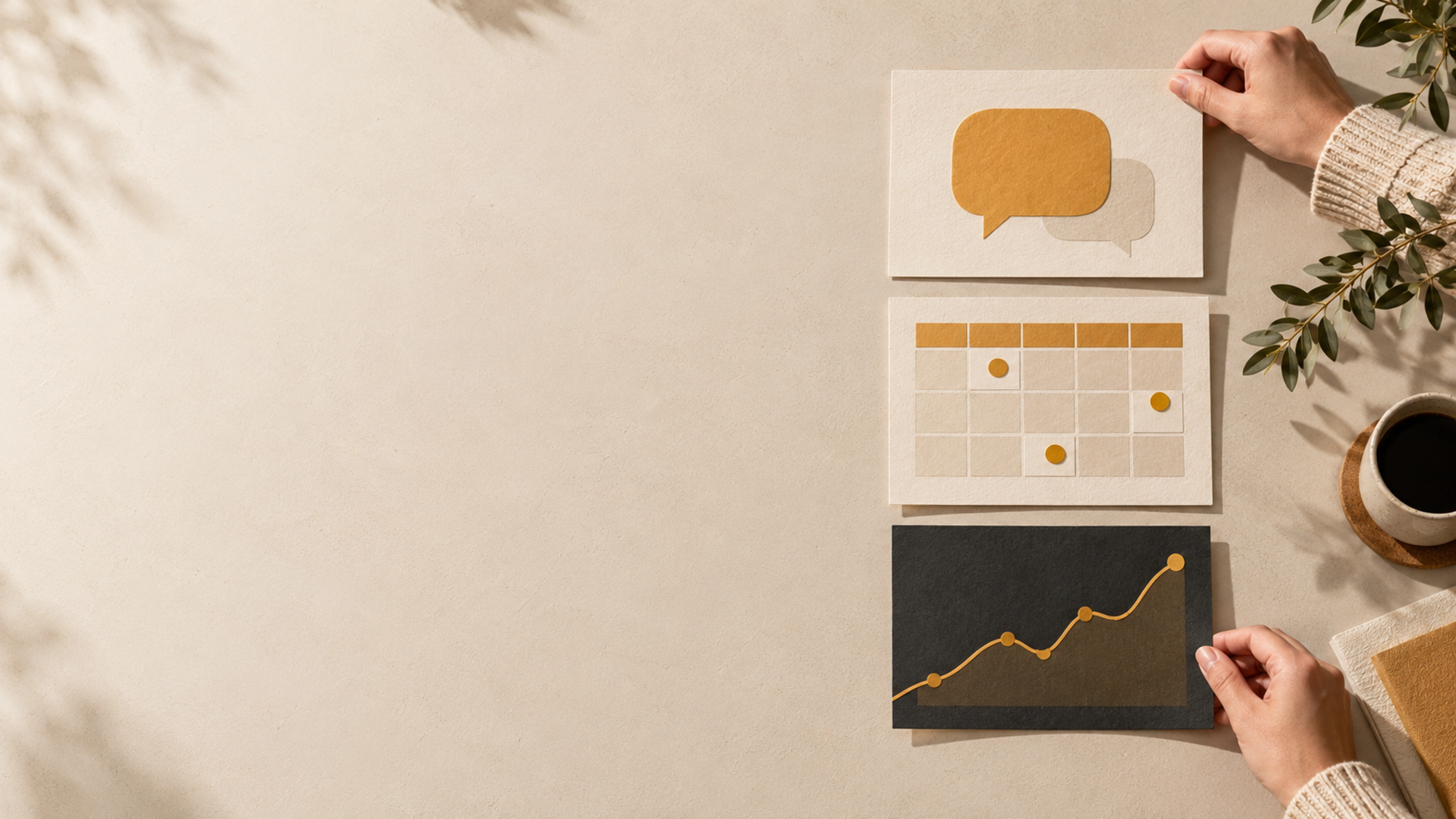 Clear messaging, consistent content, and measurement represented by aligned planning cards