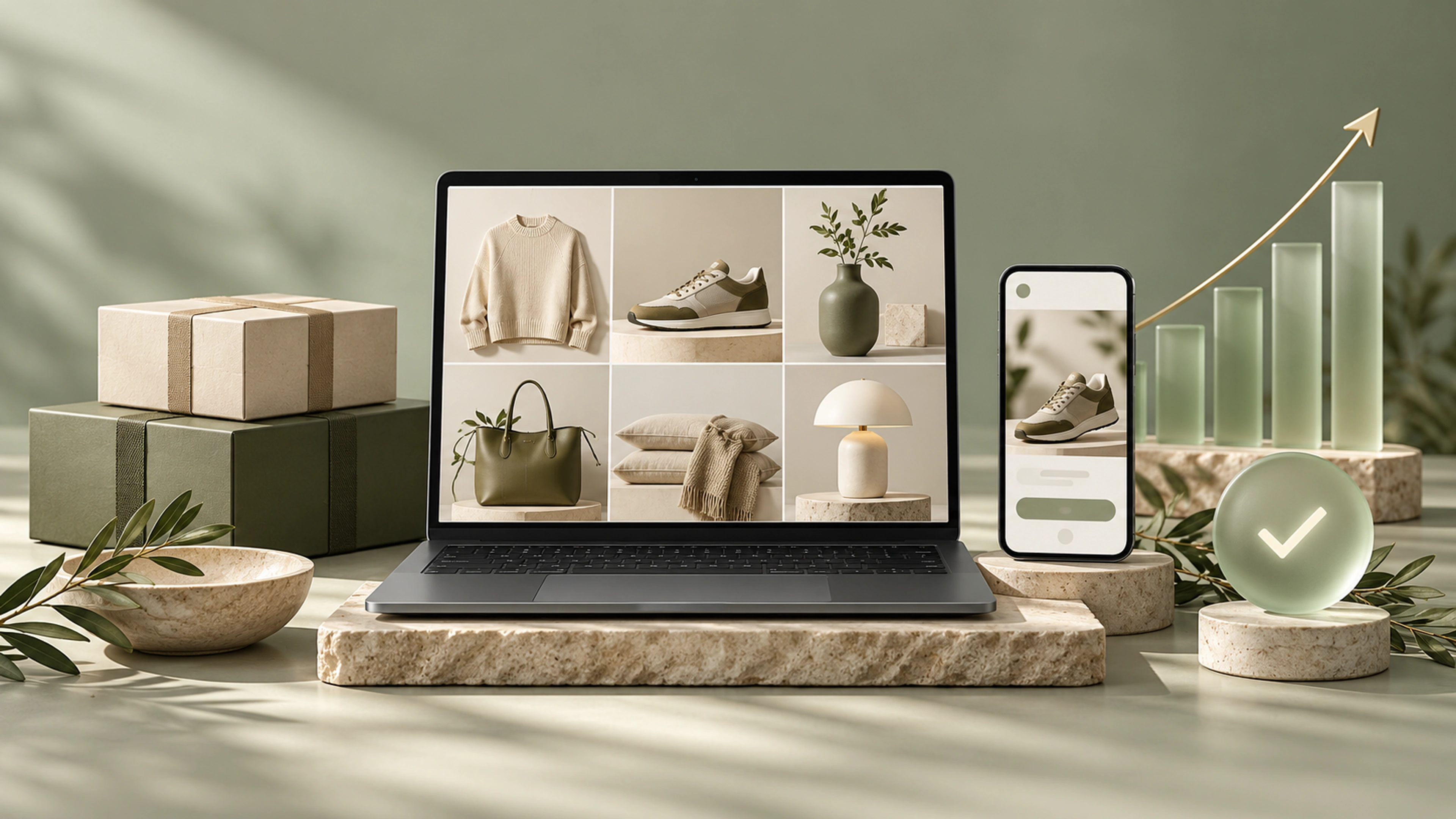 Ecommerce storefront, paid advertising and revenue growth illustration