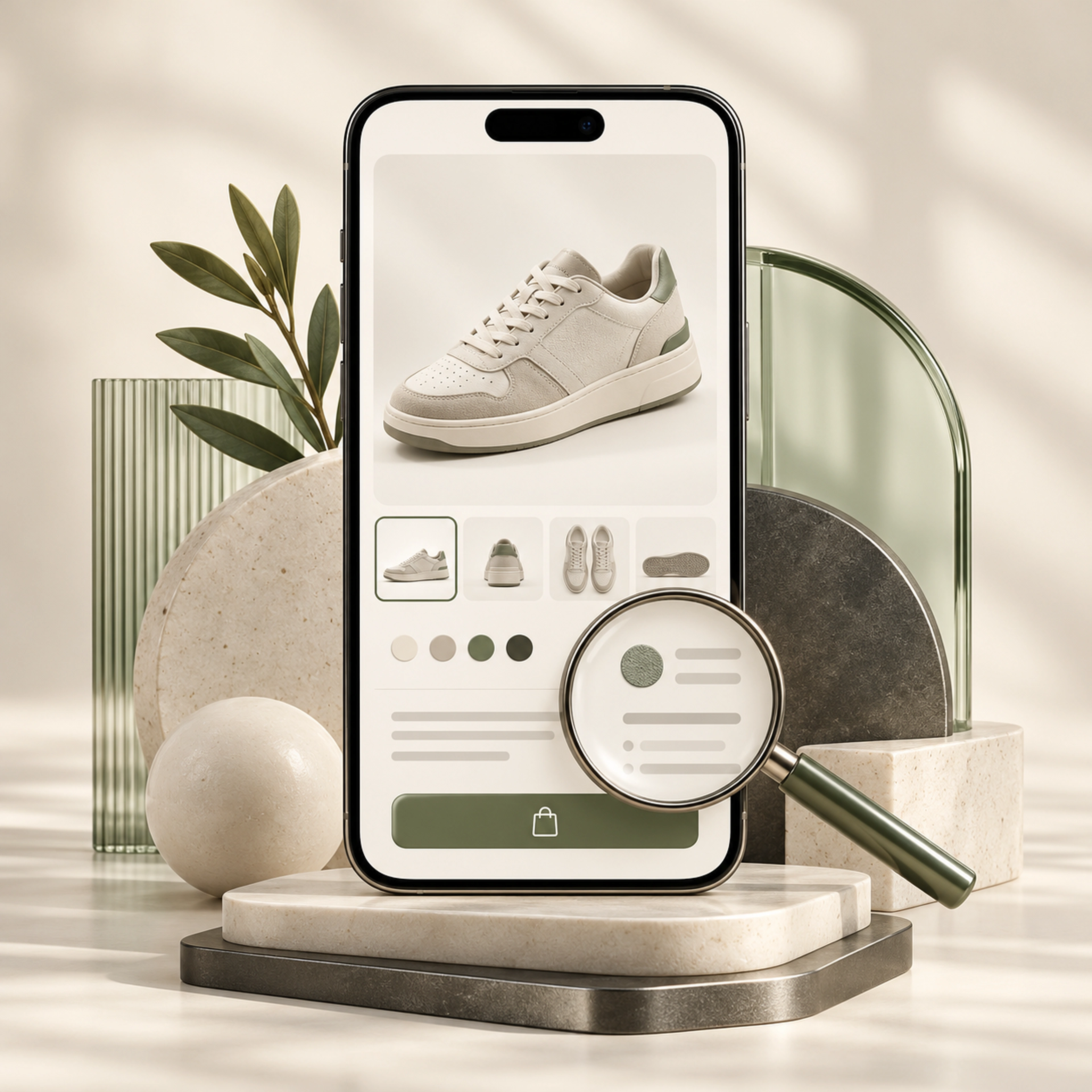 Product page optimization with product details, colour options and a purchase button