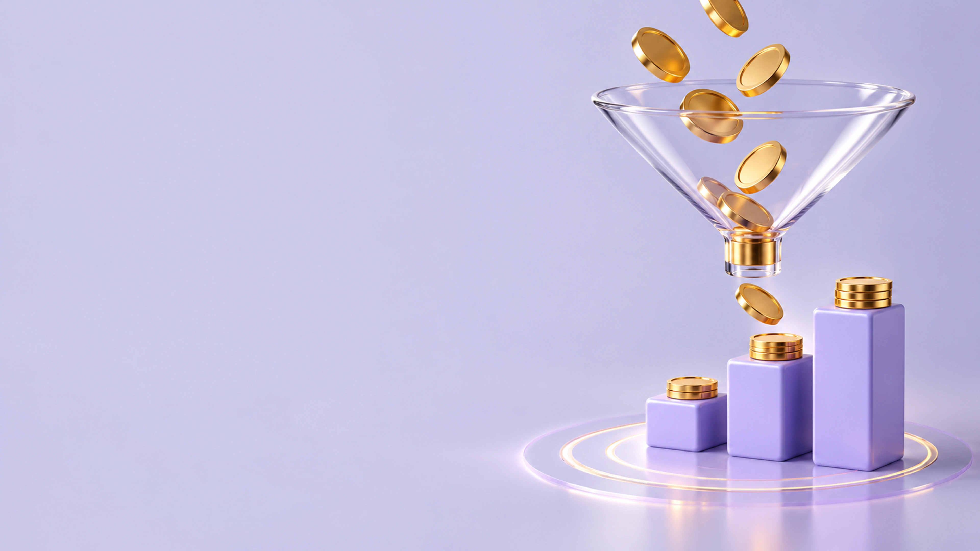 A glass funnel allocating advertising budget to growing performance channels