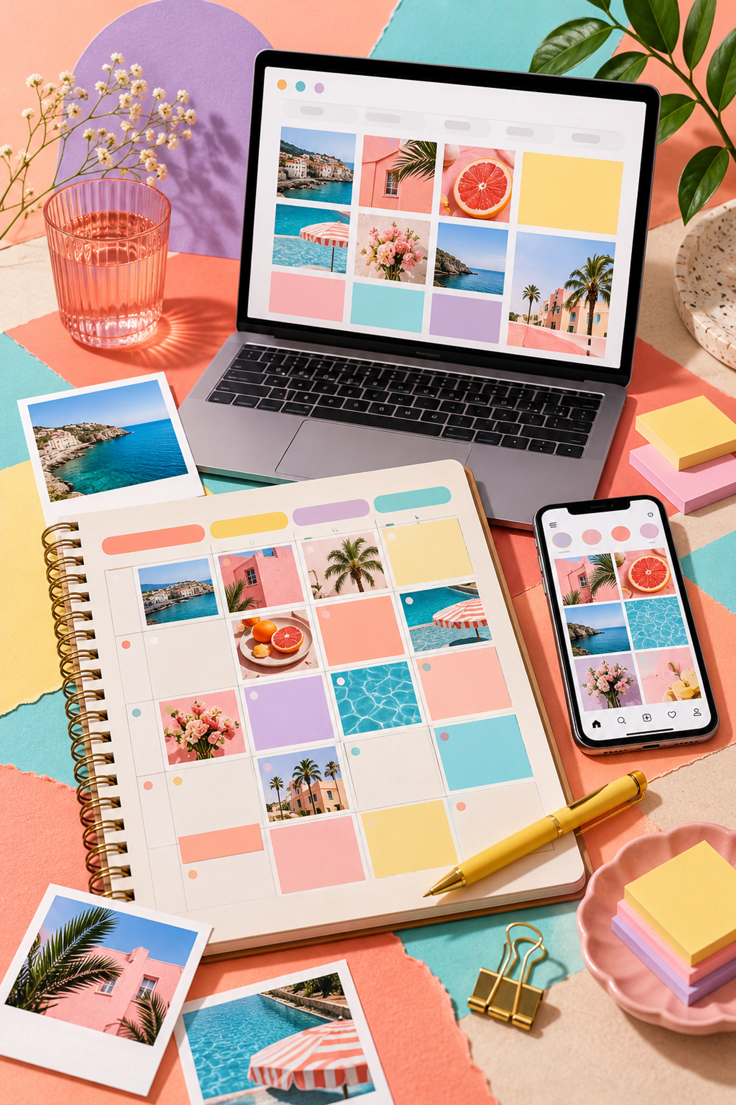 A coordinated social content calendar with planned posts and platform priorities