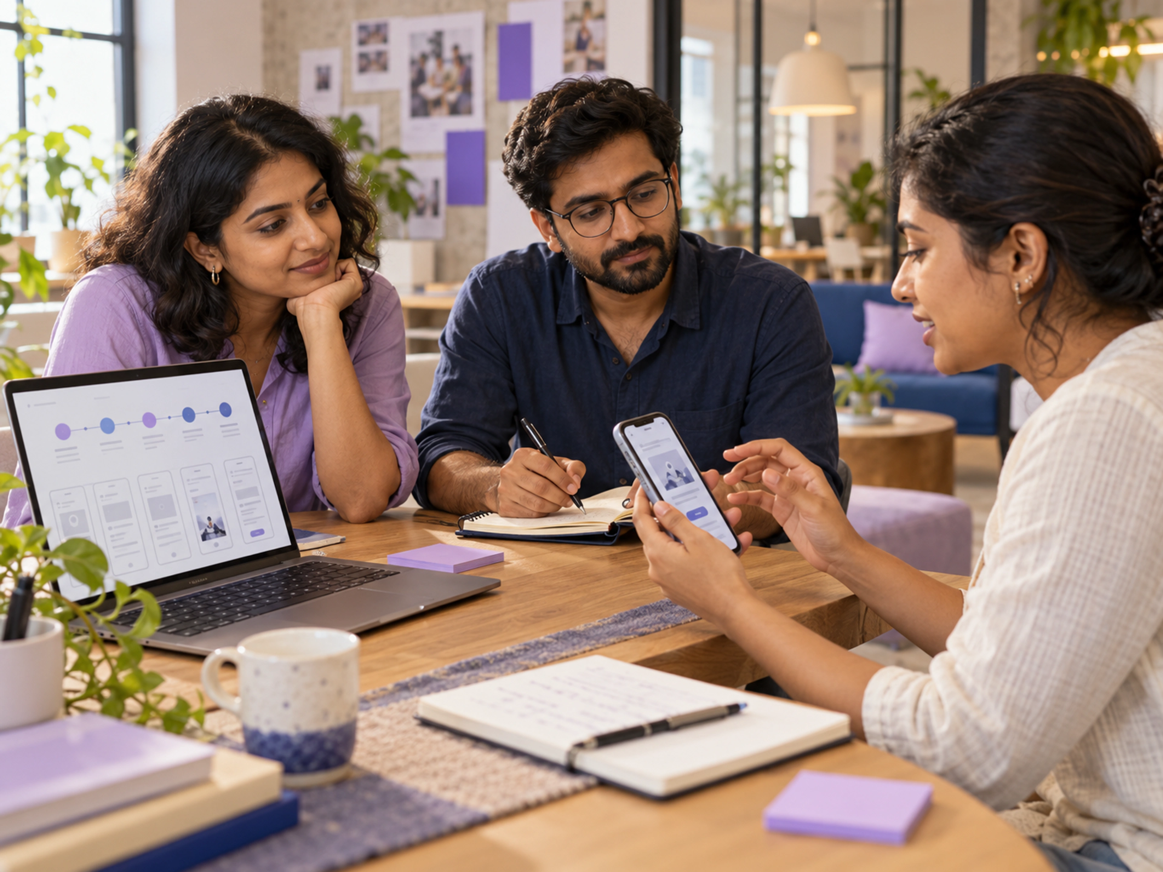 A UX researcher observing a participant testing a mobile prototype