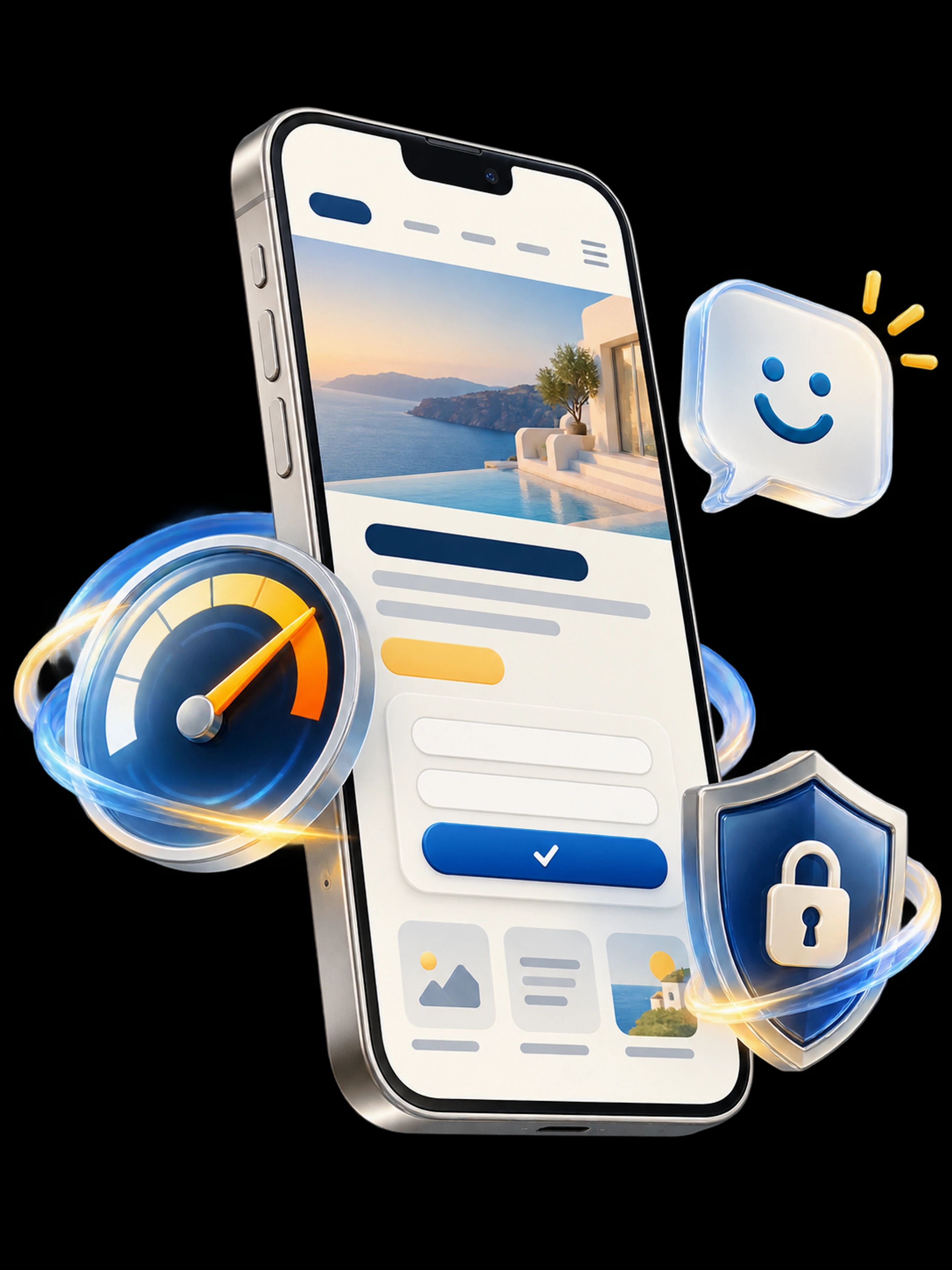 Illustration of a fast mobile website, successful enquiry and secure customer experience