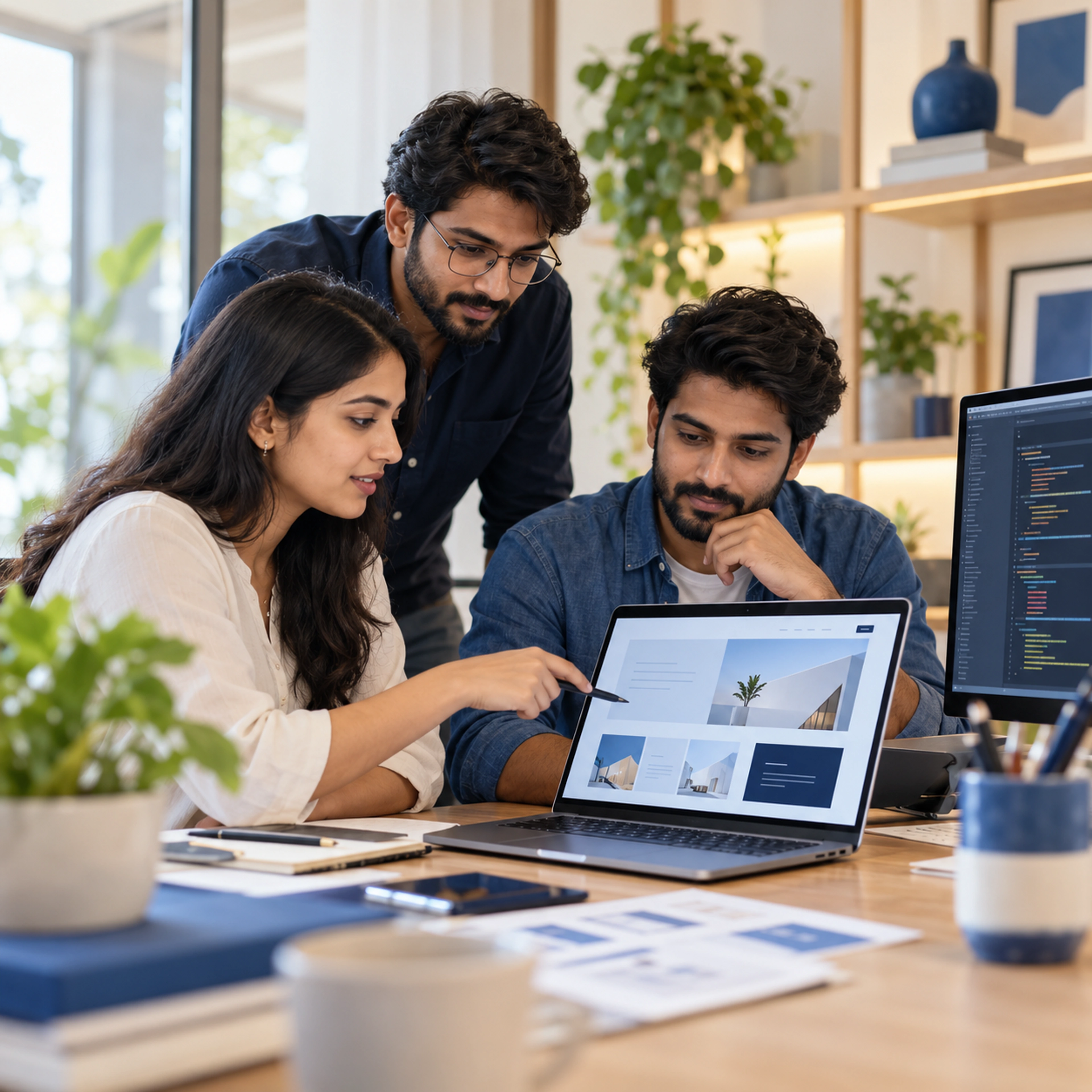 Web designers and developers building a responsive business website together