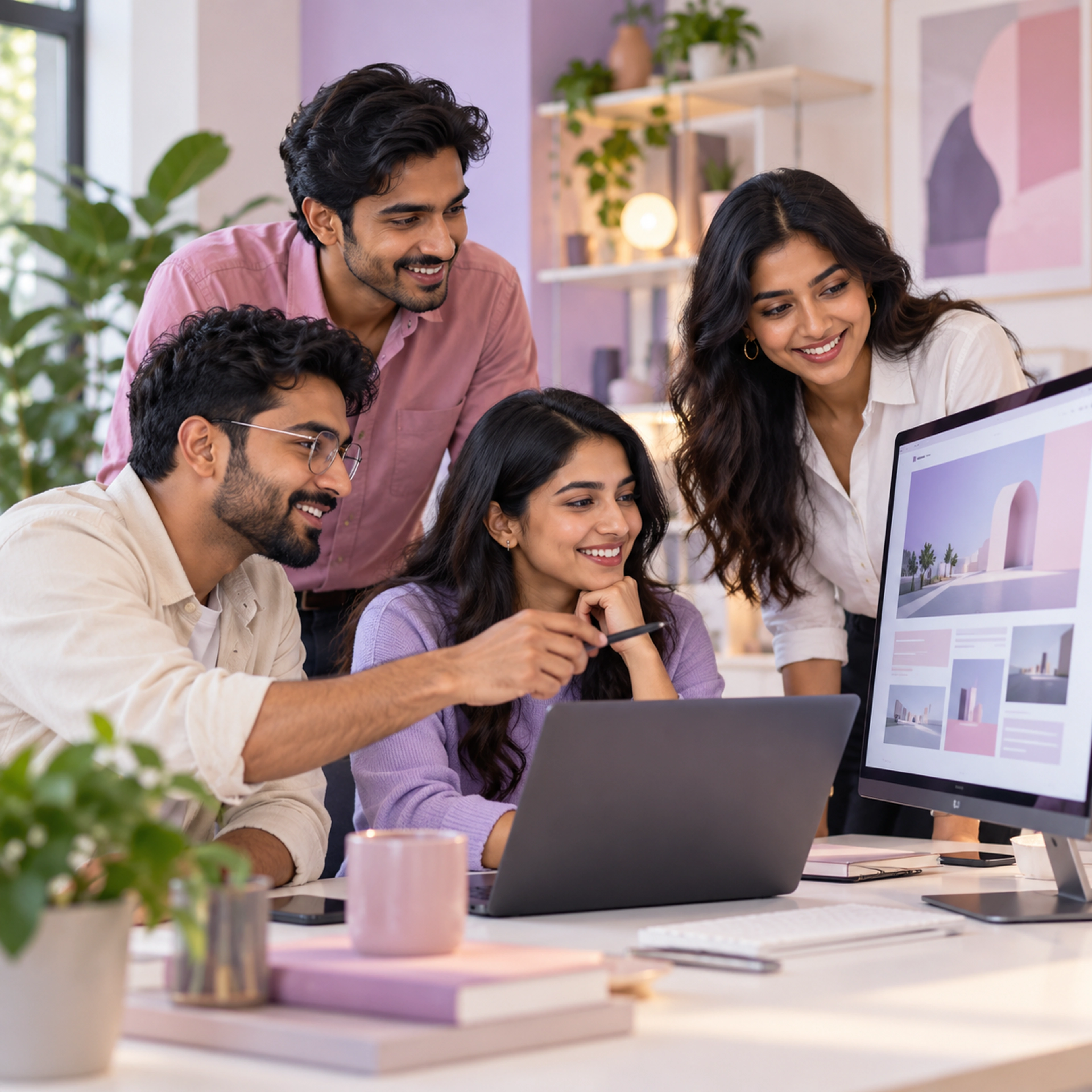 An illustrative website design and development team collaborating on a project