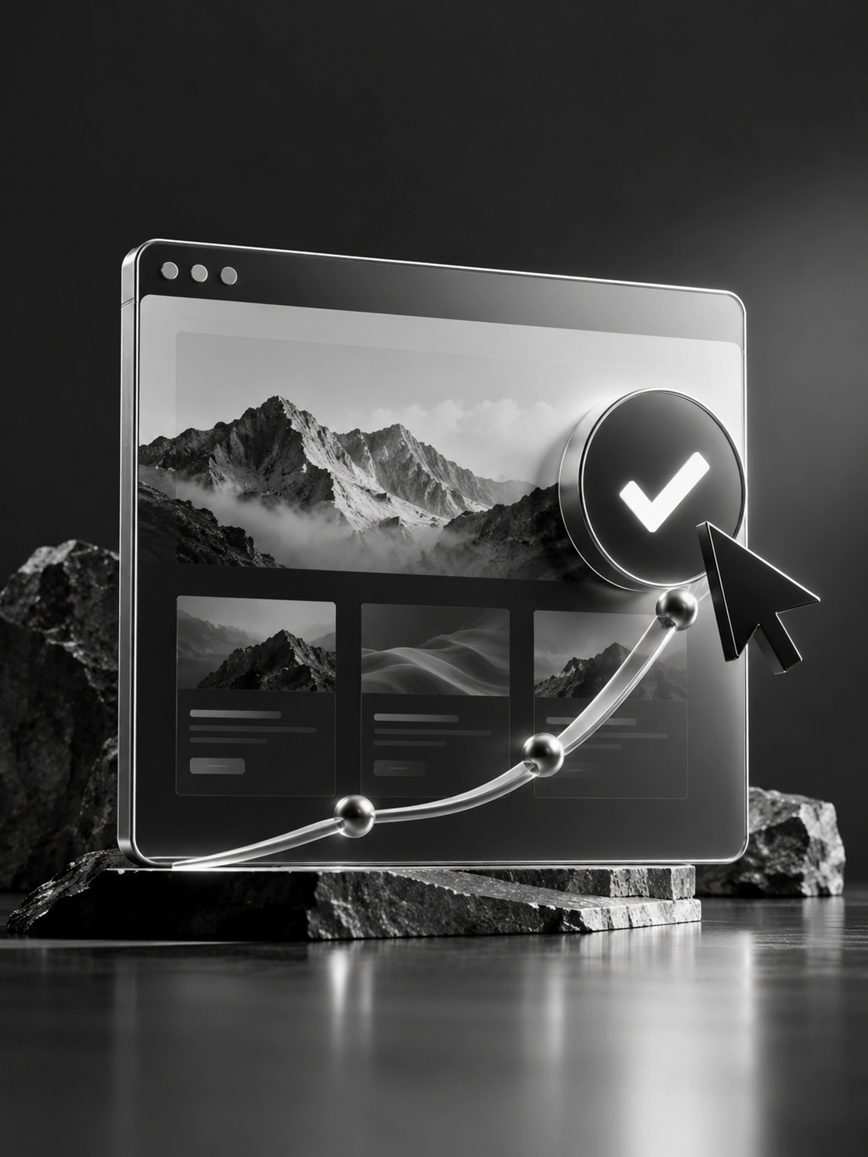 A website launch represented by a browser and completion check