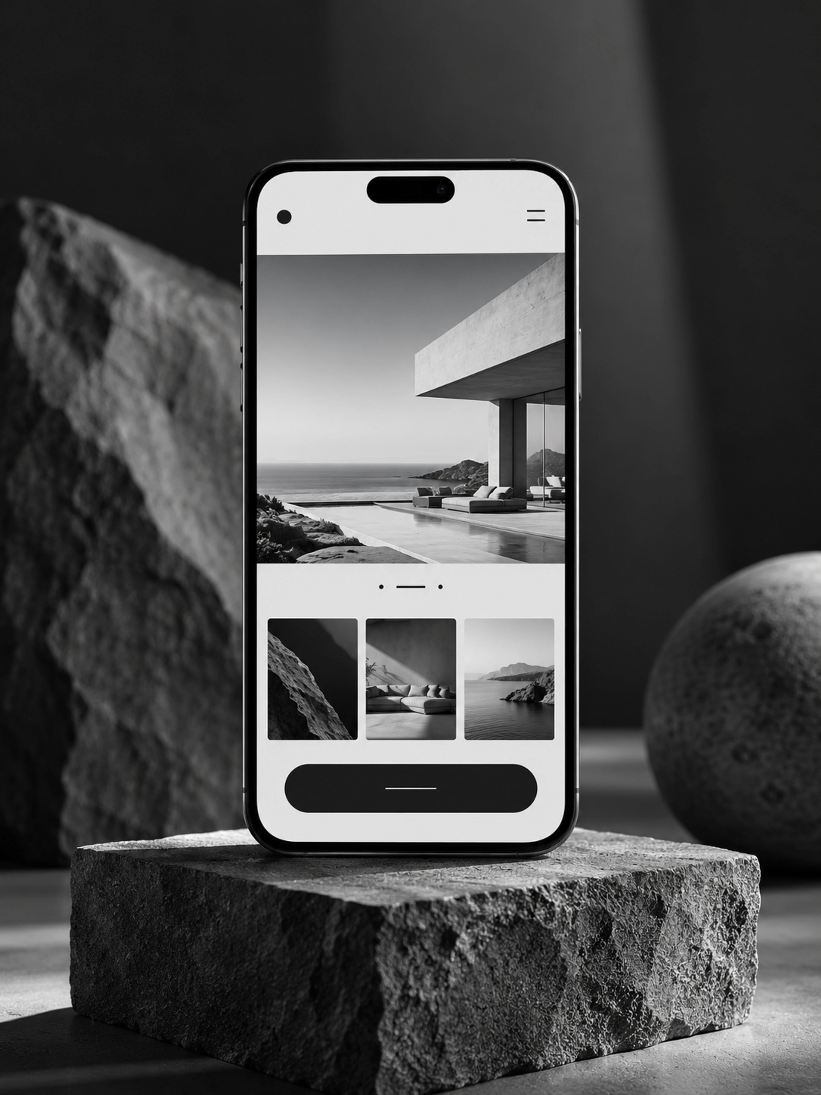 A mobile-first website displayed on a smartphone