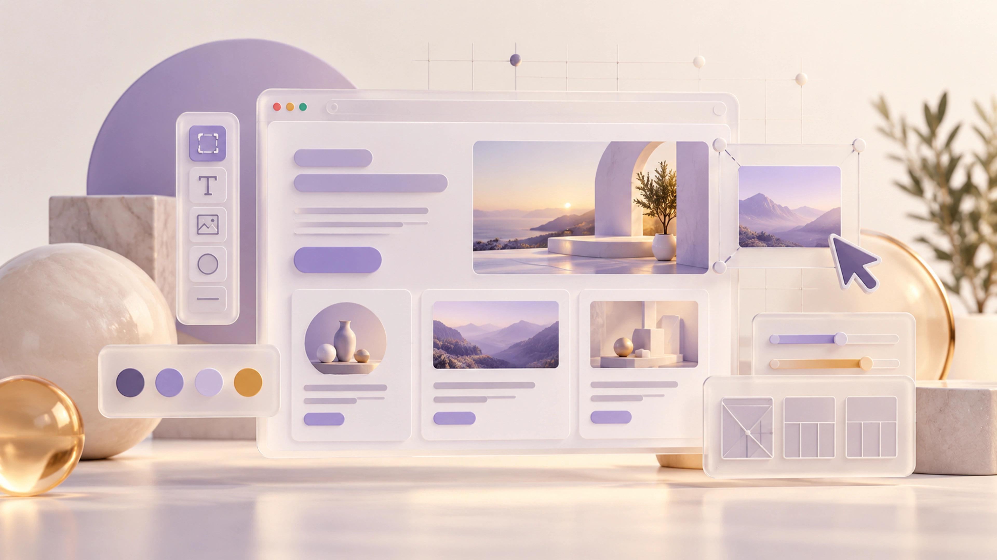 Website layout structure, interface components, and brand palette