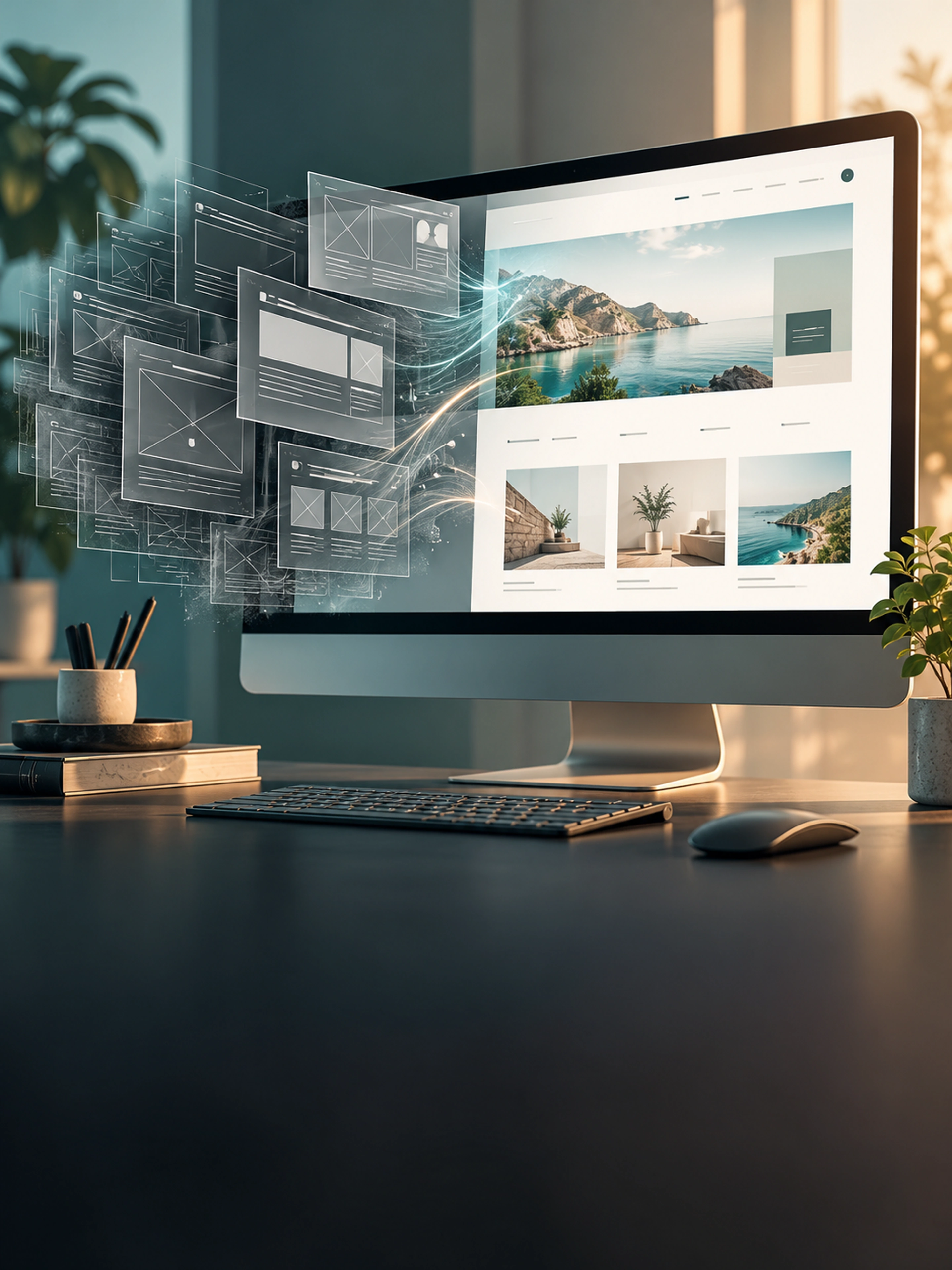 An outdated website wireframe transformed into a clean modern website