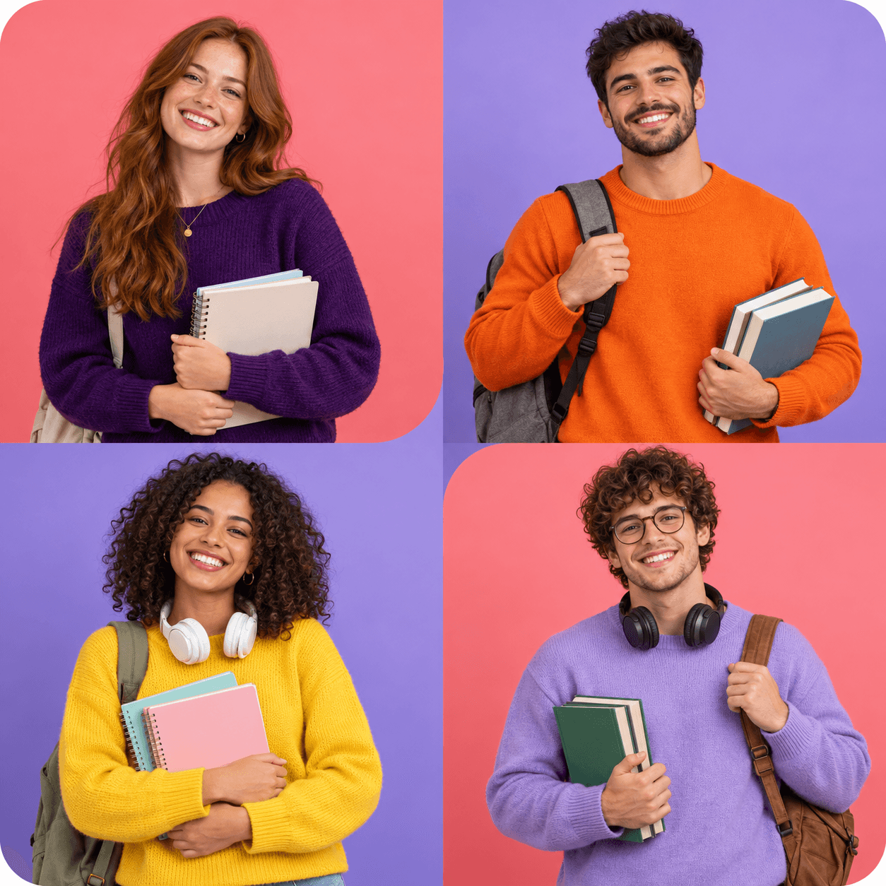 A smiling student with glasses holding books